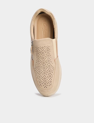 Loafers zippés perforations pied large sable femme