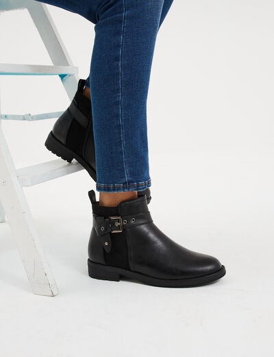 Bottines avec boucles et talons 2 cm noir femme