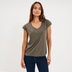 T-shirt col v poche poitrine vert kaki femme