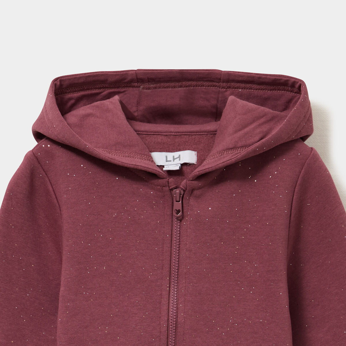 Sweat zipp&eacute; &agrave; capuche molletonn&eacute; bordeaux b&eacute;b&eacute; fille