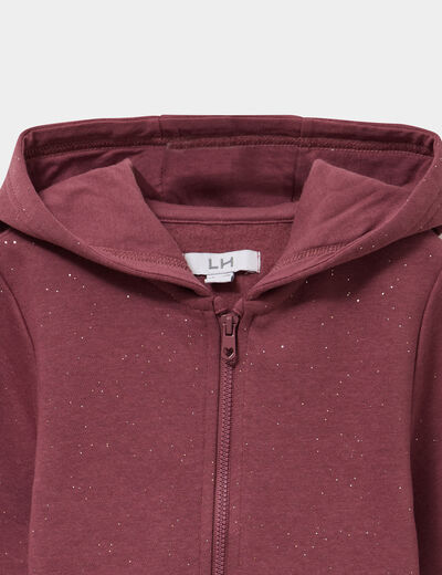 Sweat zipp&eacute; &agrave; capuche molletonn&eacute; bordeaux b&eacute;b&eacute; fille