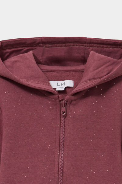 Sweat zipp&eacute; &agrave; capuche molletonn&eacute; bordeaux b&eacute;b&eacute; fille