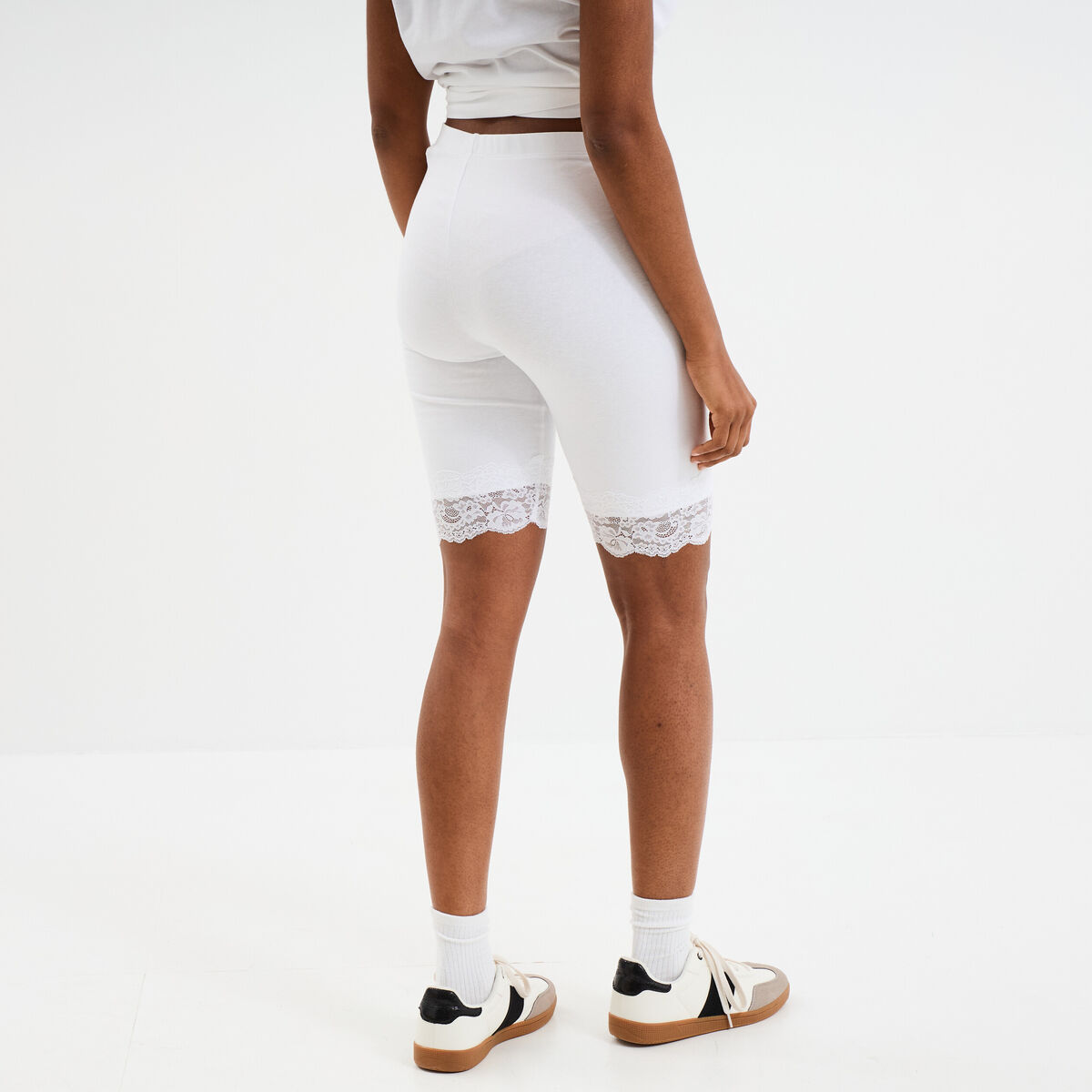 Short cycliste &agrave; dentelle blanc femme