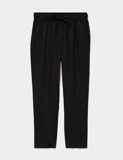 Pantalon droit 7/8&egrave;me lin m&eacute;lang&eacute; noir femme