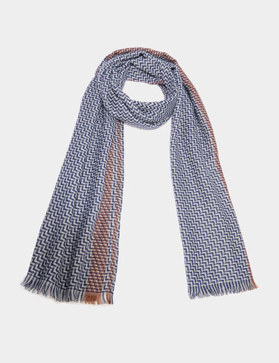 Foulard rectangulaire avec bords franges bleu marine homme