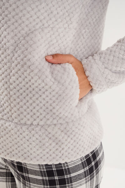 Veste de pyjama effet polaire gris clair femme