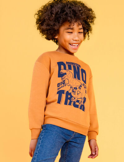 Sweat col rond manches longues marron cognac garçon