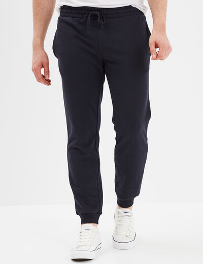 Pantalon jogging droit molleton bleu marine homme
