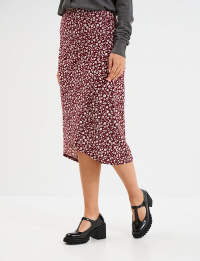 Jupe midi portefeuille bordeaux femme
