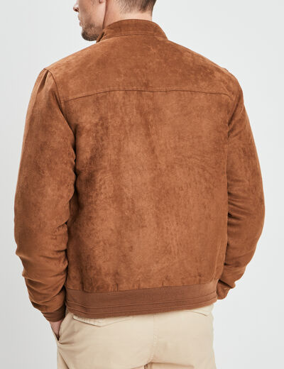 Blouson col biker en su&eacute;dine zipp&eacute; camel homme