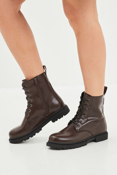 Boots zippées à lacets bordeaux femme