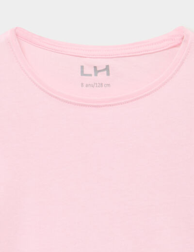 T-shirt manches courtes en coton rose clair fille