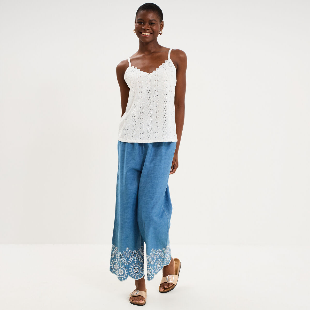 D&eacute;bardeur broderie anglaise blanc femme