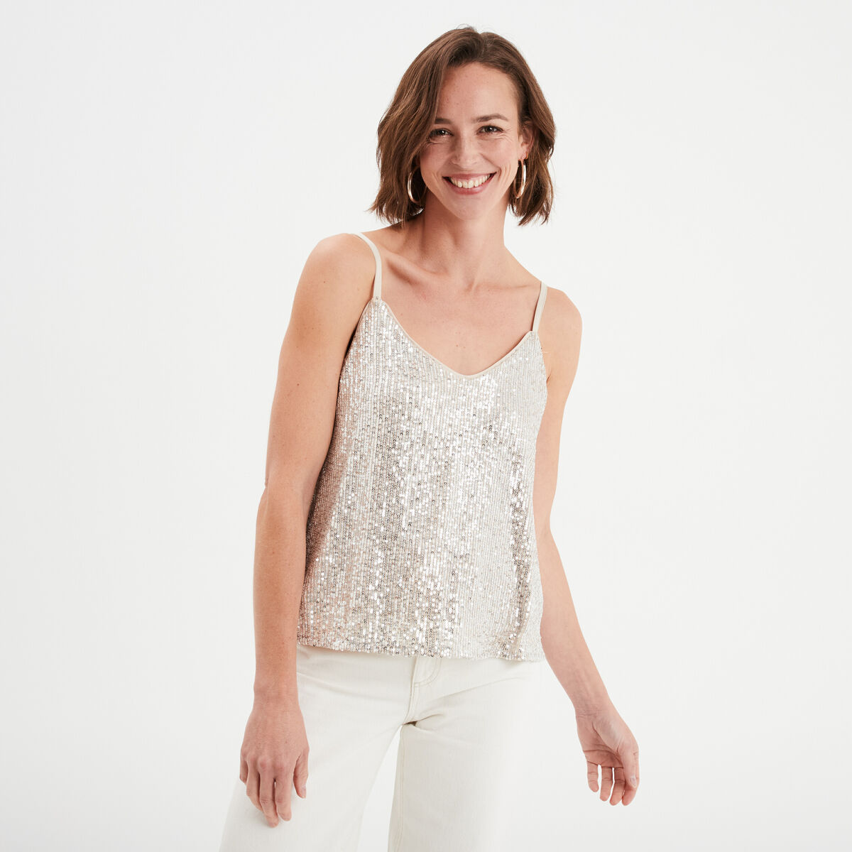 Débardeur à sequins bretelles fines jaune or femme