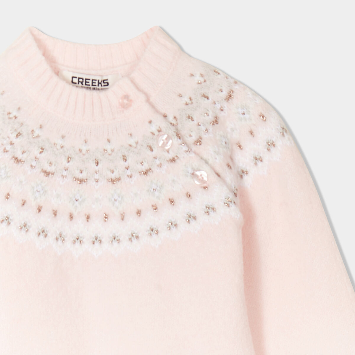 Pull jacquard col montant Creeks rose clair bébé fille