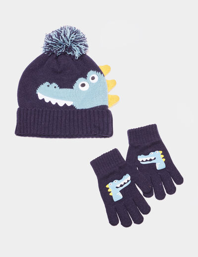 Ensemble bonnet et gants bleu marine garçon