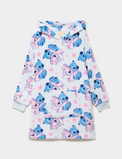 Poncho plaid &agrave; capuche Stitch bleu clair fille