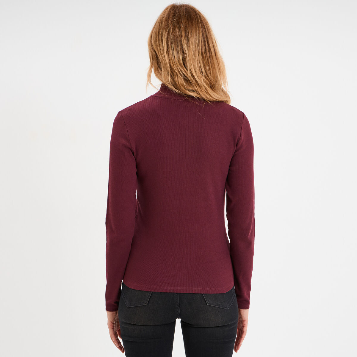 T-shirt ajust&eacute; col montant violet fonc&eacute; femme