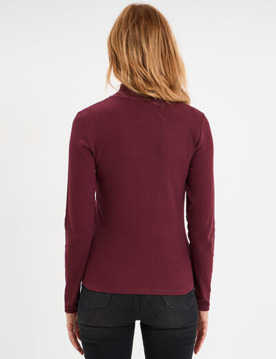 T-shirt ajust&eacute; col montant violet fonc&eacute; femme