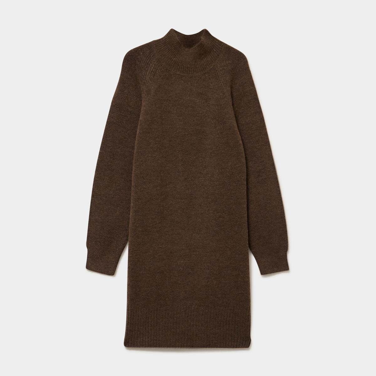 Robe pull col montant manches longues marron femme