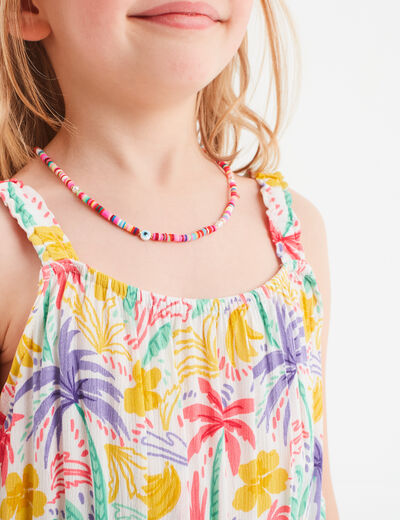Robe courte à bretelles et volants ecru fille