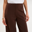 Pantalon large fluide taille haute marron fonc&eacute; femme