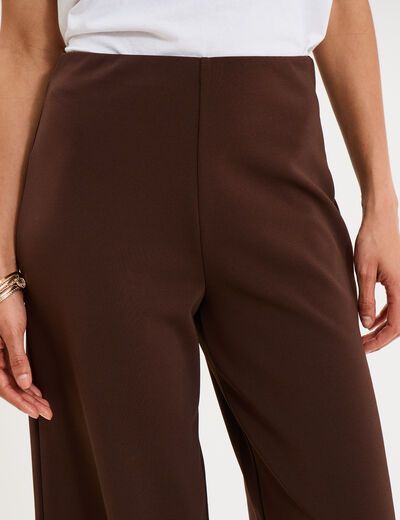 Pantalon large fluide taille haute marron fonc&eacute; femme