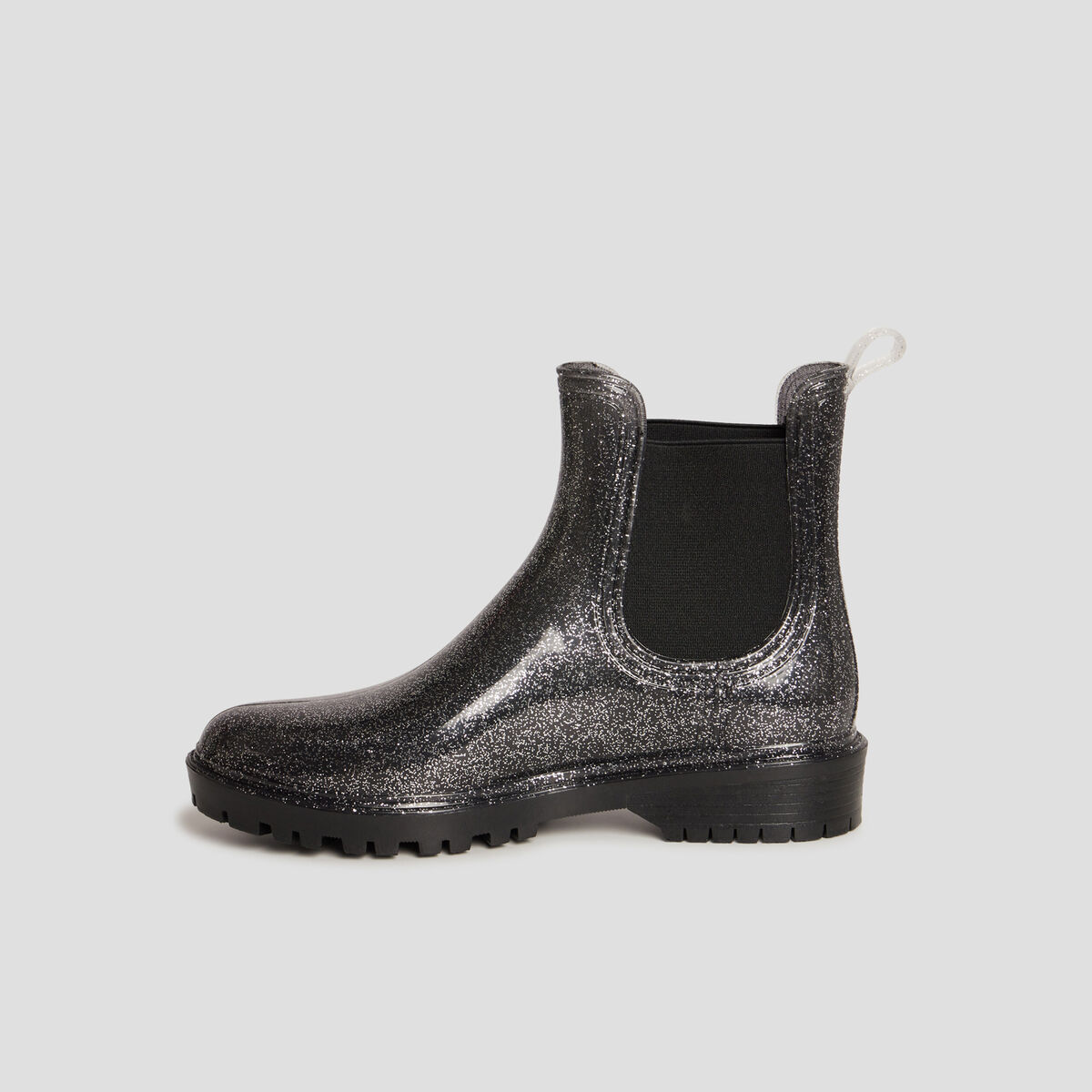 Bottines de pluie chelsea à paillettes gris argent femme