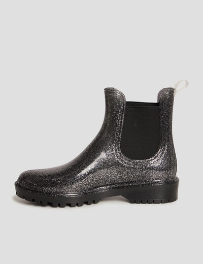Bottines de pluie chelsea à paillettes gris argent femme