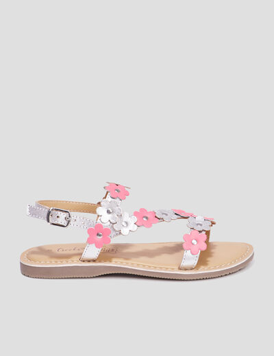 Sandales brides fleurs en cuir Creeks rose fille