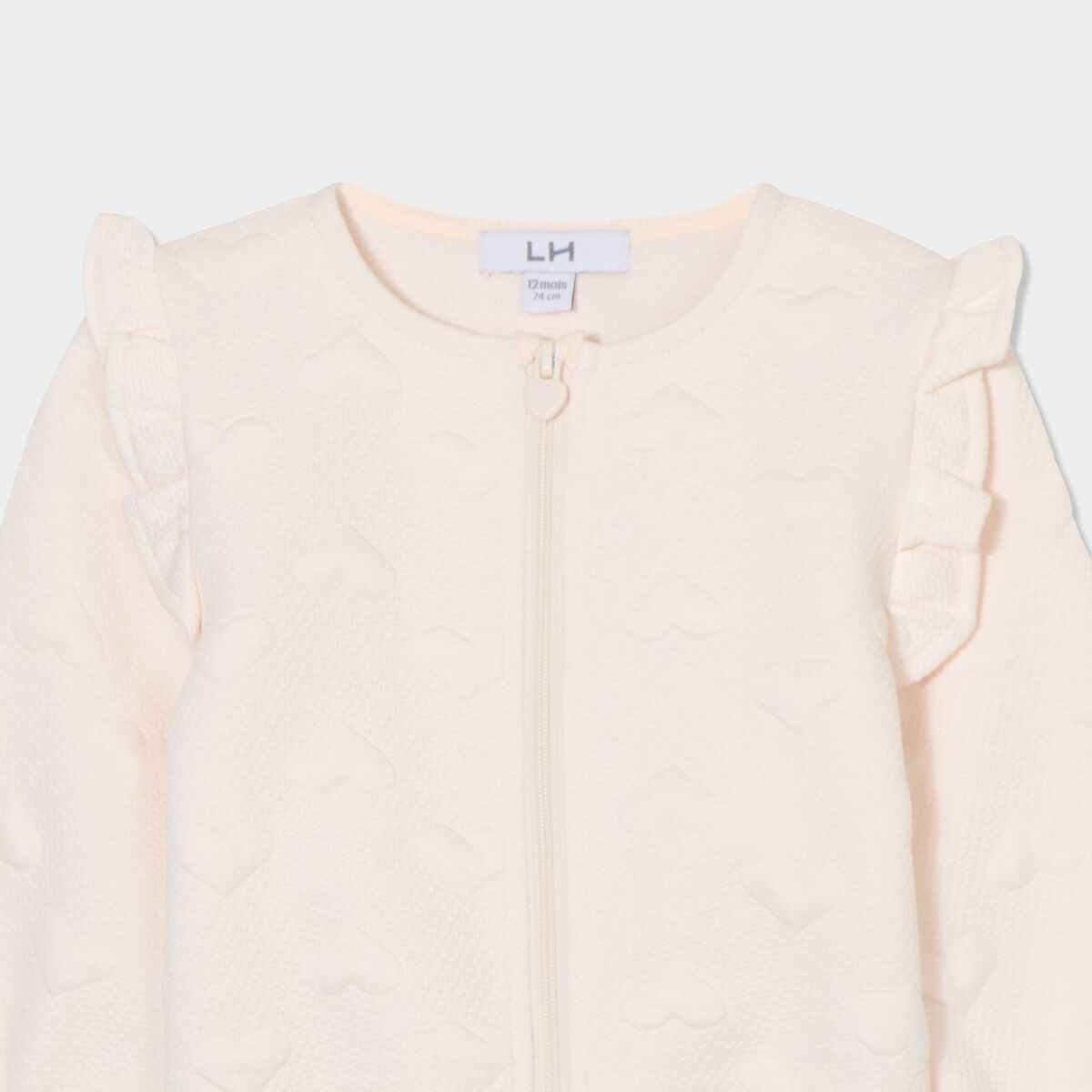 Gilet zipp&eacute; matelass&eacute; coeur &agrave; volants creme b&eacute;b&eacute; fille