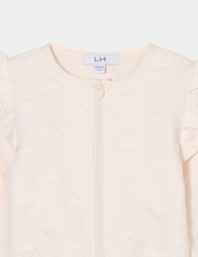 Gilet zipp&eacute; matelass&eacute; coeur &agrave; volants creme b&eacute;b&eacute; fille