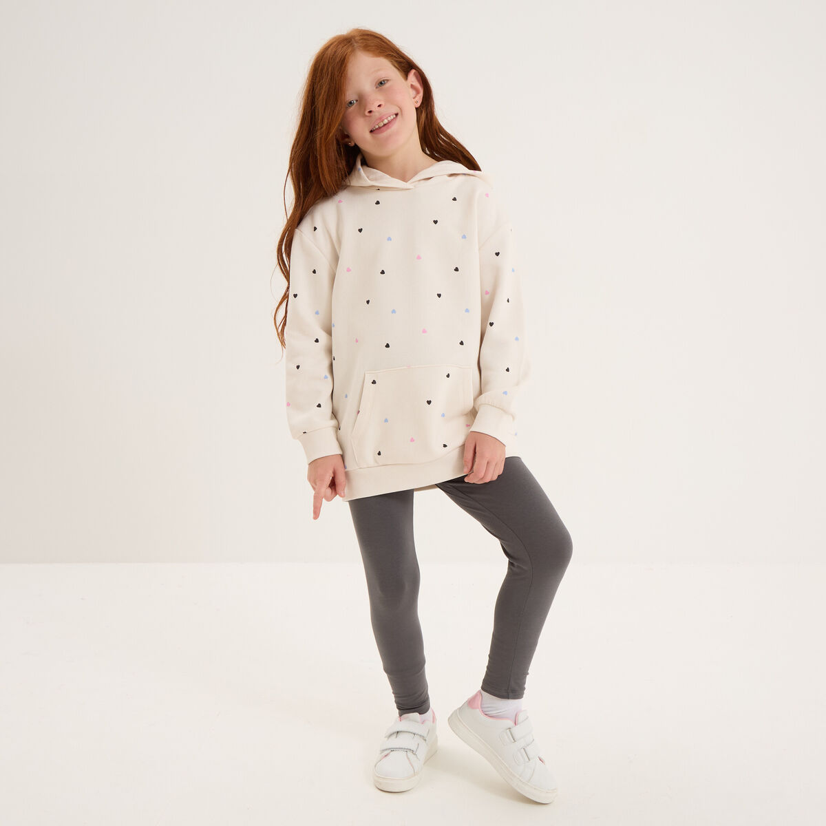 Ensemble sweat long et legging beige fille
