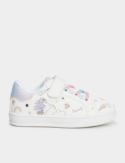 Tennis basses bout renforc&eacute; &agrave; scratchs blanc fille