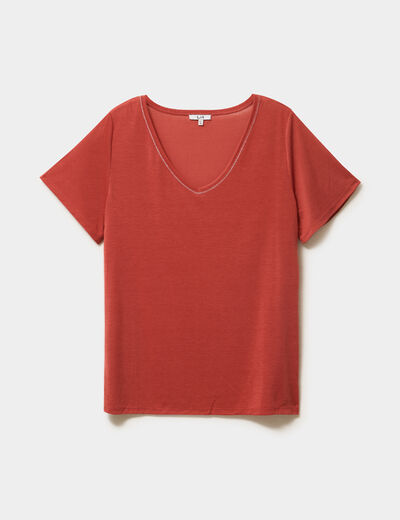 T-shirt manches courtes col V vieux rose femme grande taille