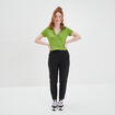 T-shirt court côtelé col polo coton vert femme