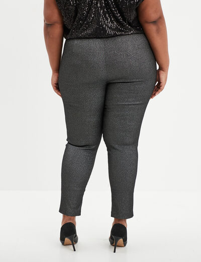 Pantalon slim stretch fils métallisés gris argent femme grande taille