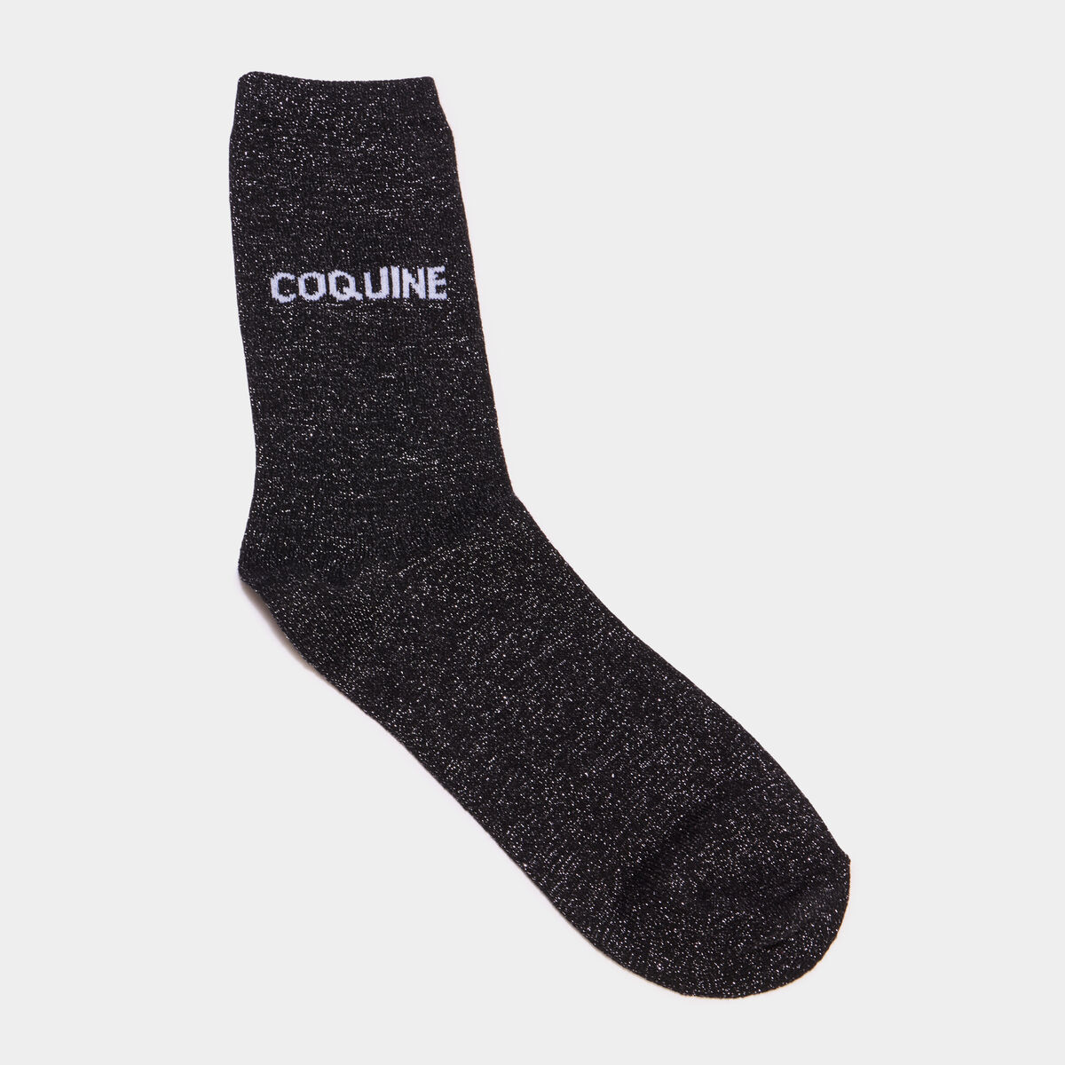 Chaussettes &agrave; fils m&eacute;tallis&eacute;s mi-hautes noir femme