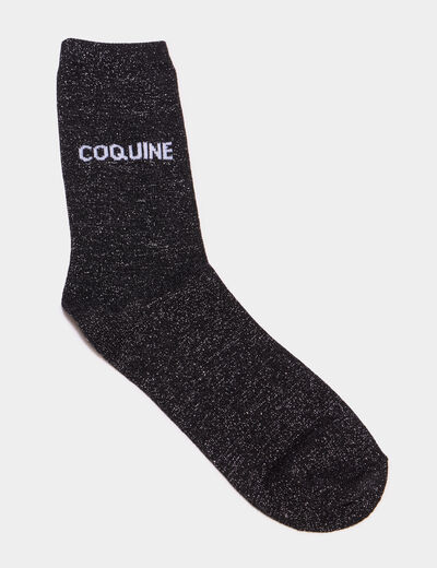 Chaussettes &agrave; fils m&eacute;tallis&eacute;s mi-hautes noir femme
