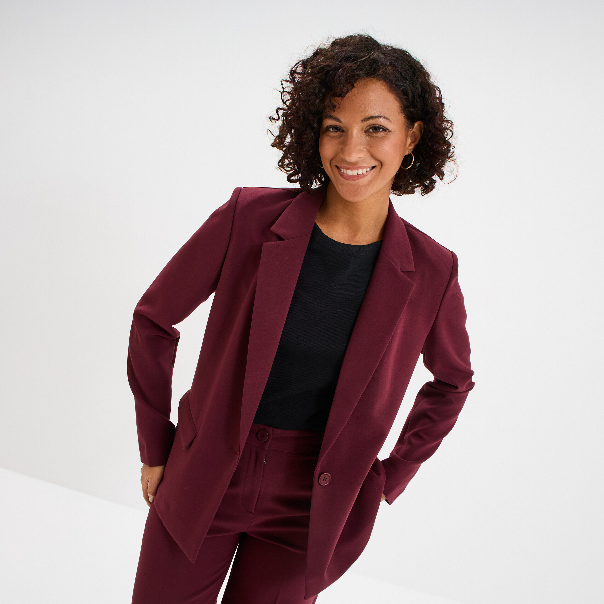 Veste blazer droite manches longues violet foncé femme LH