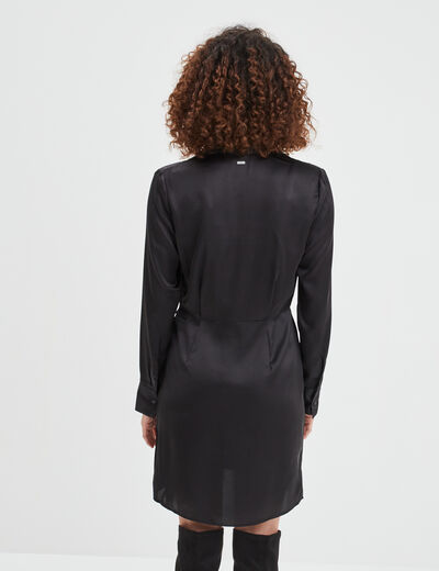 Robe satin portefeuille courte noir femme
