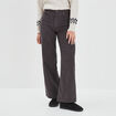 Pantalon velours taille haute large gris foncé femme