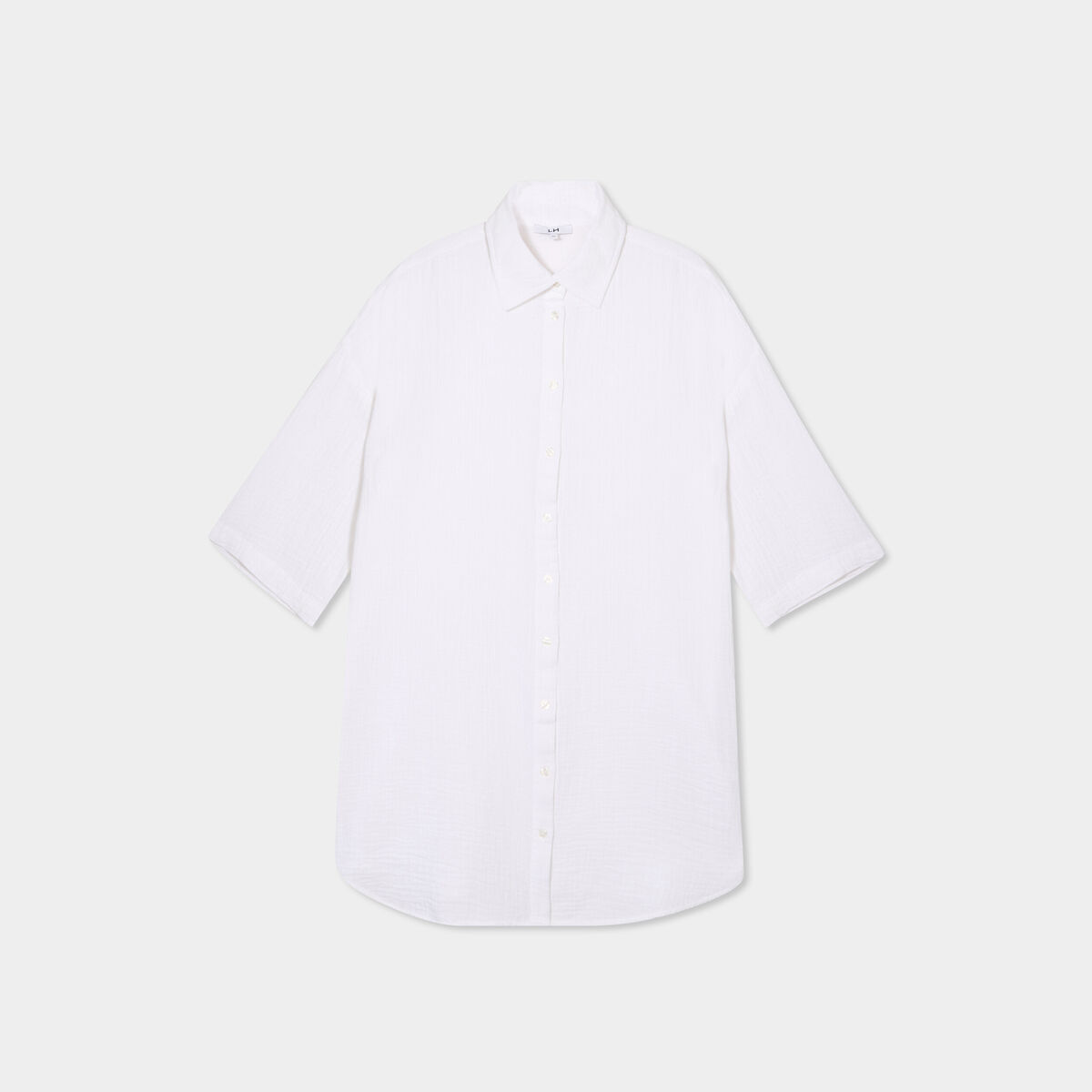 Robe chemise manches 3/4 gaze de coton blanc femme