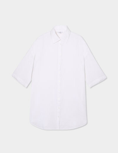 Robe chemise manches 3/4 gaze de coton blanc femme