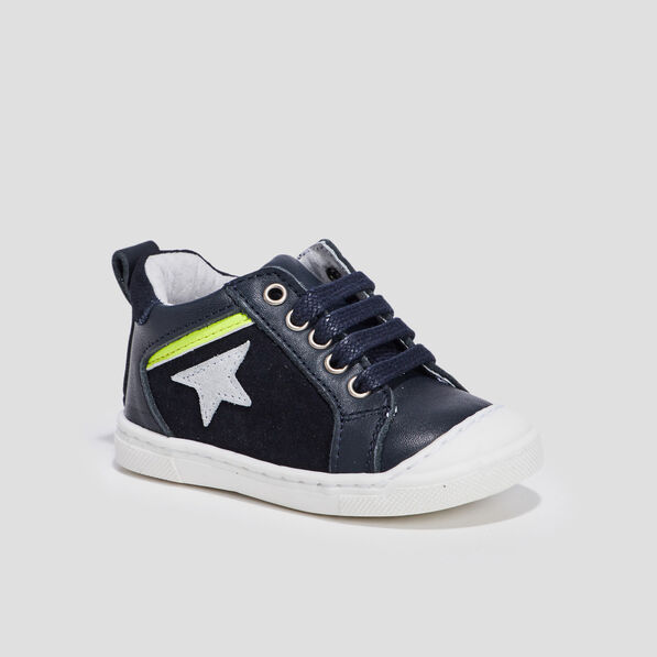 Bottillons en cuir bleu marine bébé garçon