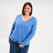 Pull col en V manches longues bleu femme grande taille