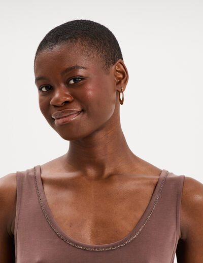 D&eacute;bardeur col U sans manches marron fonc&eacute; femme
