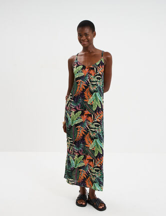Robe longue bretelles croisées dos noir femme