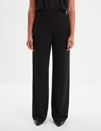 Pantalon large fluide taille élastiquée noir femme