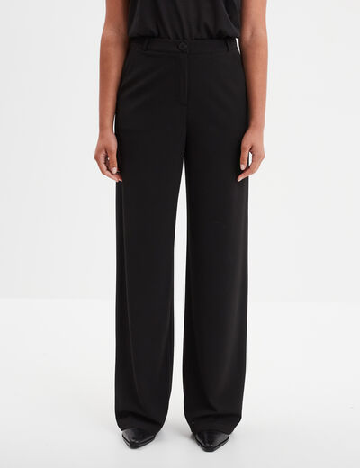 Pantalon large fluide taille élastiquée noir femme